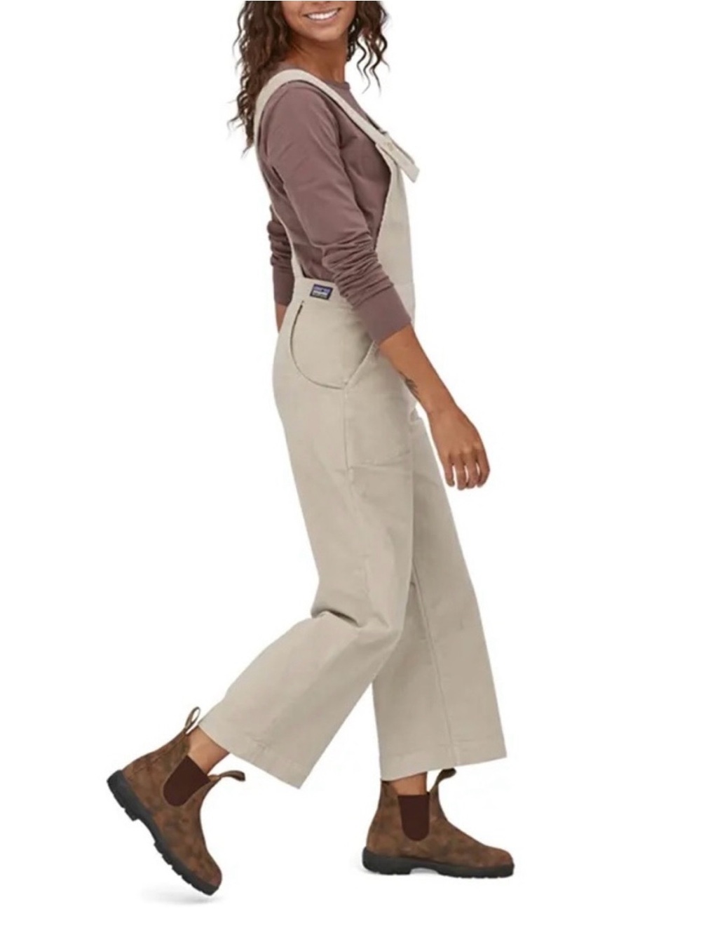 Patagonia Women's Sz 8 Stand Up Cropped Corduroy Overalls in Beige/Tan Wide Leg - Picture 15 of 15